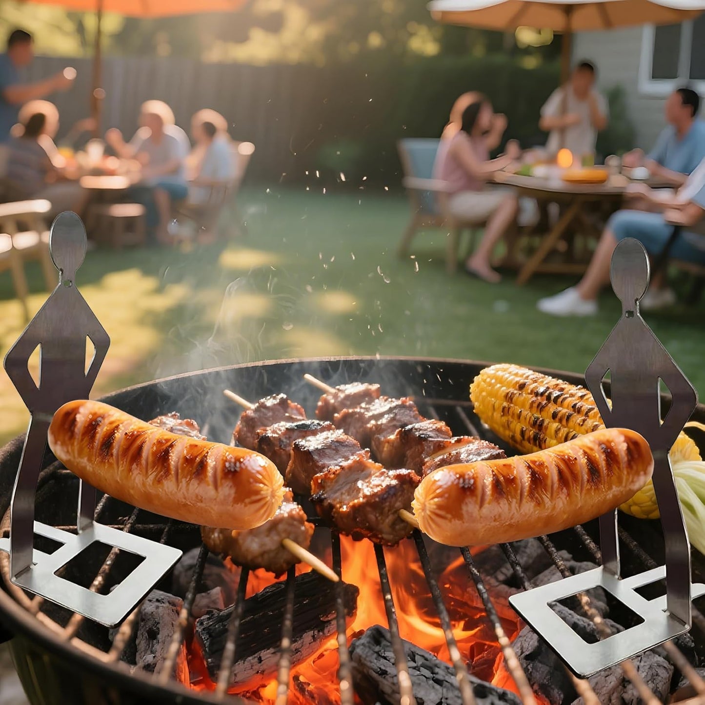 2 Soportes acero inox para salchichas barbacoa campamento