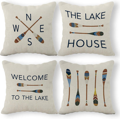Set 4 fundas almohada lago 18x18pulg decoración casa