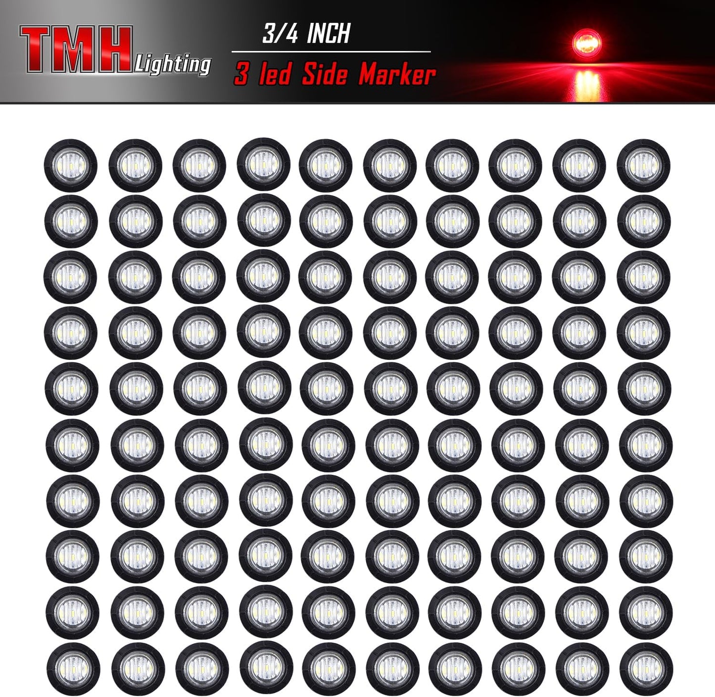 Set 100 focos LED rojos 3/4pulg 3 LEDs luces laterales