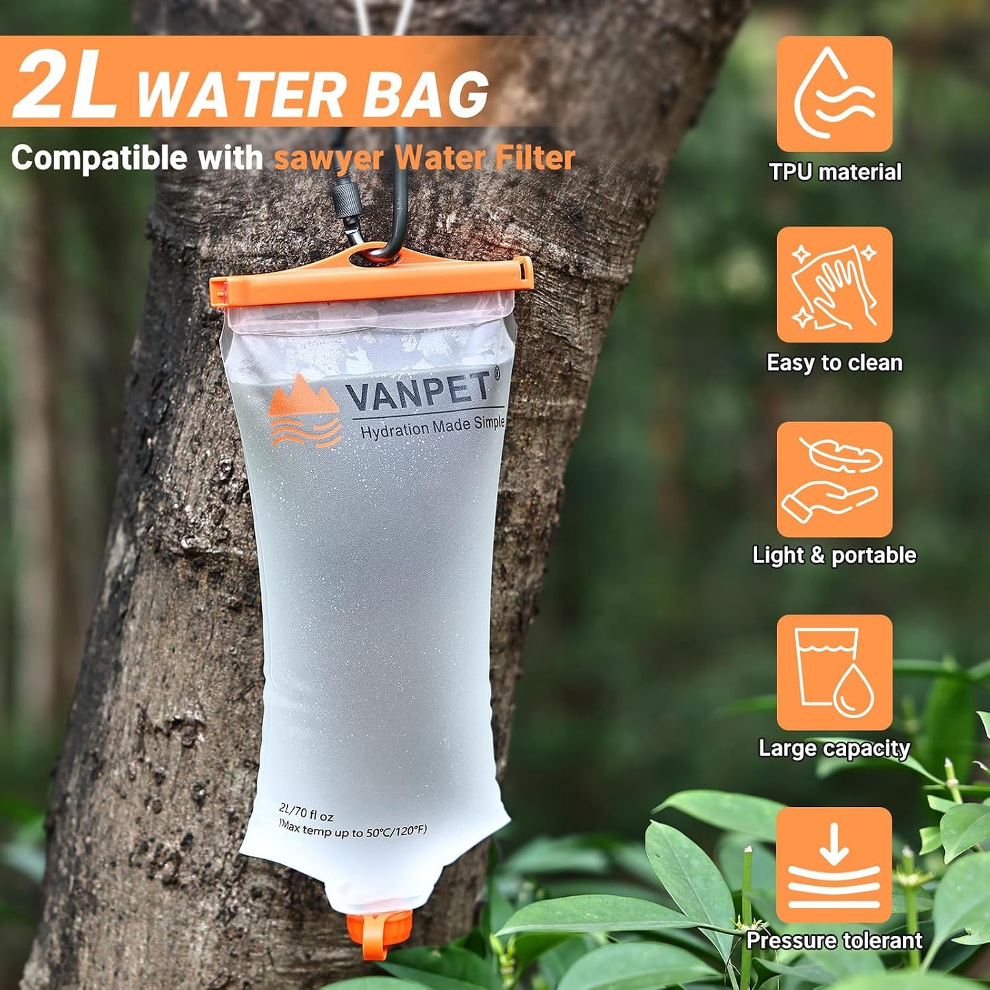 Bolsa agua 2L y 1L comp filtro Sawyer TPU duradero sin BPA