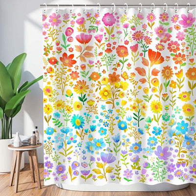 Cortina ducha bohemio con ganchos plantas florales acuarela