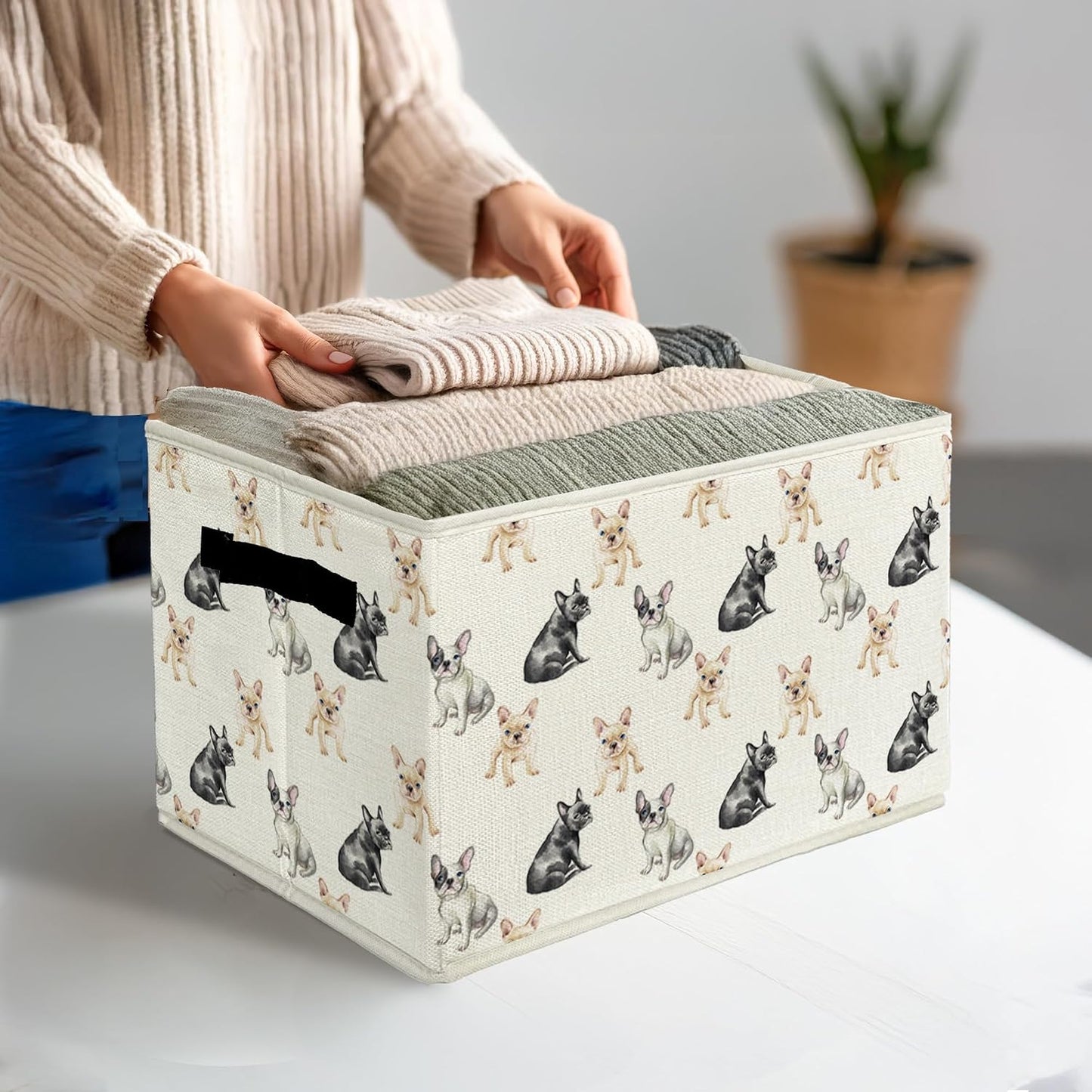 Cesta plegable almacenamiento perro bulldog francés