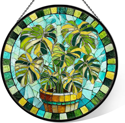 Atrapasoles cristal colores hojas Monstera decoración vidrio