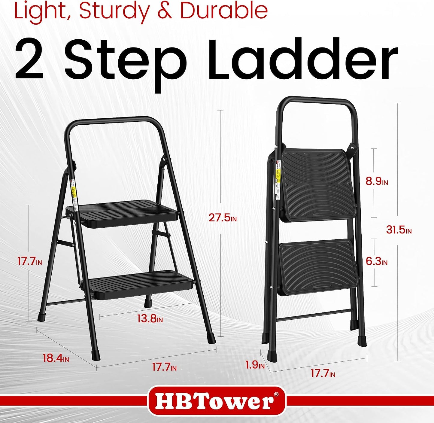 Escalera plegable 2 escalones acero ligero con pedal
