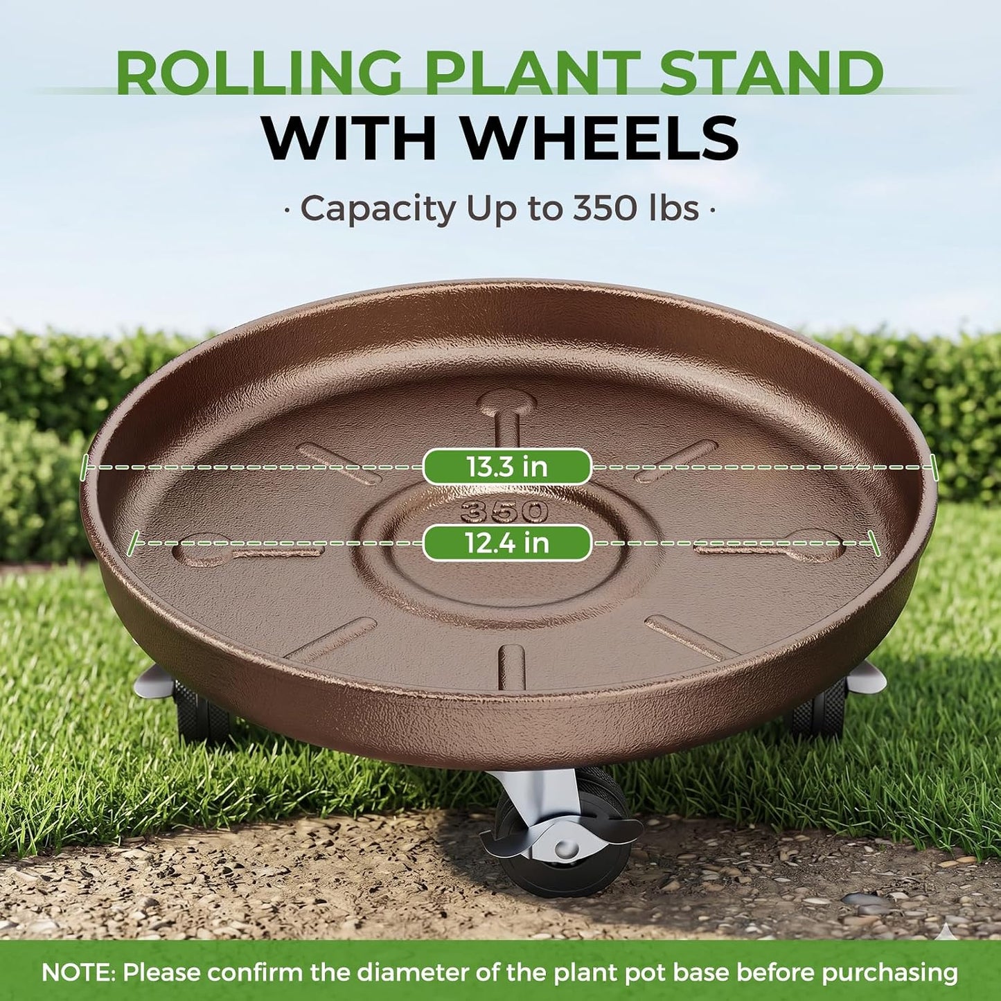 Soporte rodante para plantas 13" metal resistente con ruedas