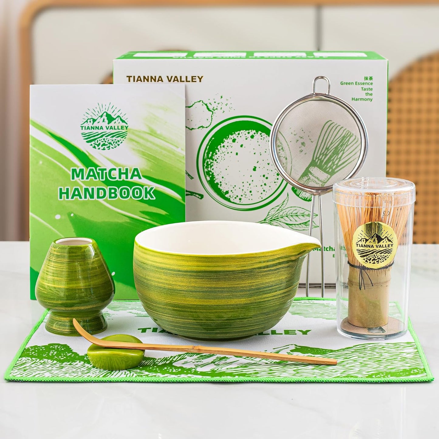Juego batidor matcha 7 pzas cerámica verde cuenco 16.2oz
