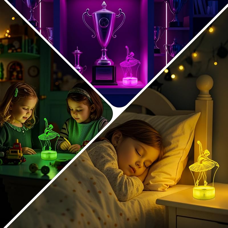 Luz Nocturna Ballet 3D con Control Remoto 16 Colores para Niñas