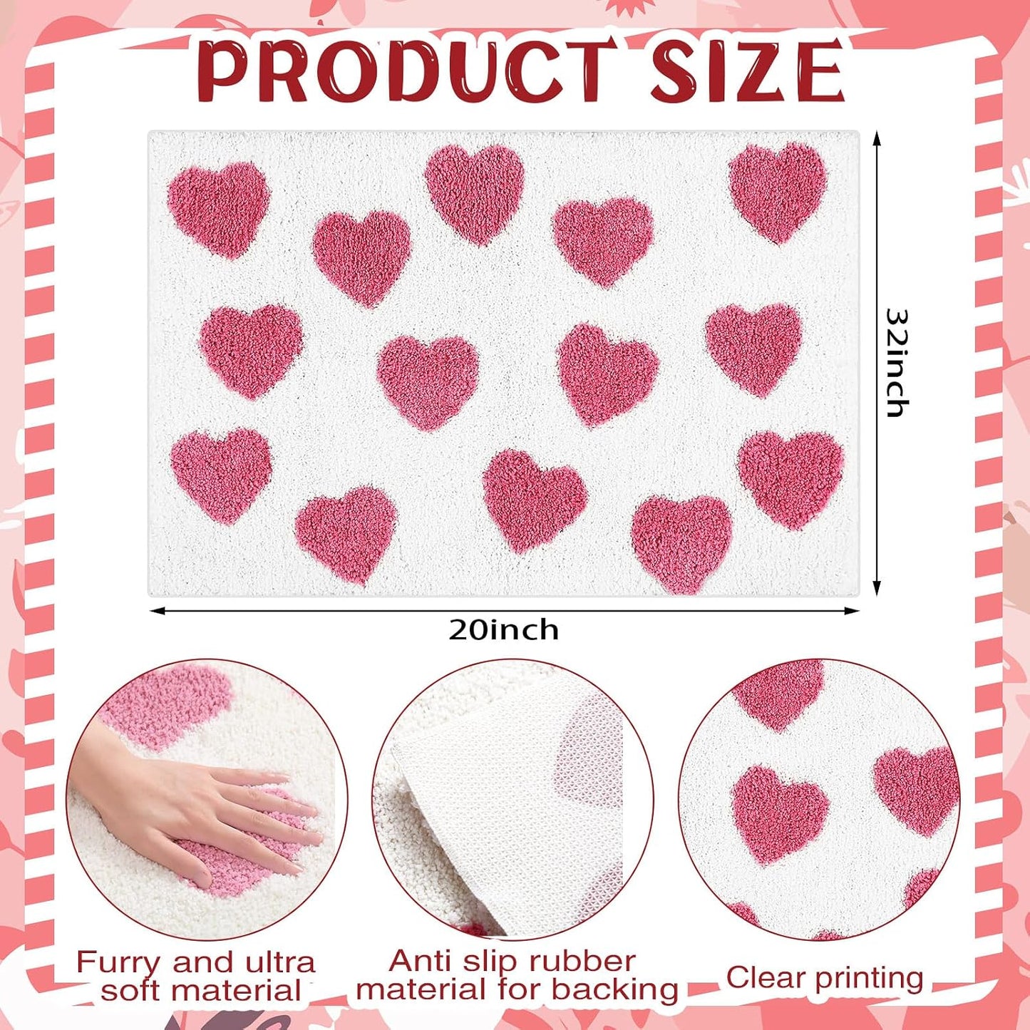 Alfombra baño con diseño corazón antideslizante lavable