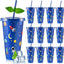 12 Vasos Plástico Fiesta Espacial con Tapa Pajilla 24oz