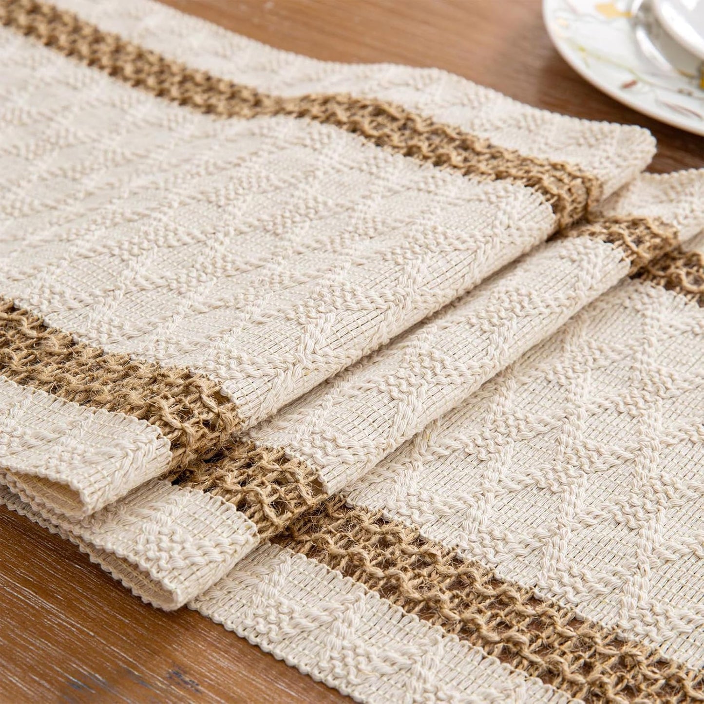 Camino mesa bohemio 48pulg tejido macramé algodón lino