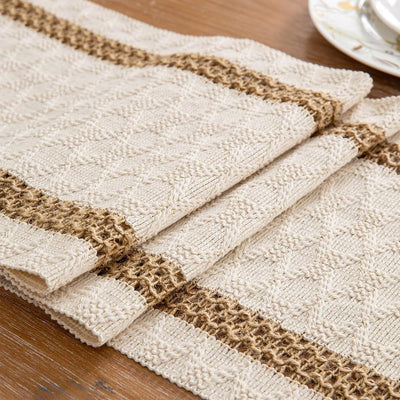Camino mesa bohemio 36pulg macramé lino beige marrón