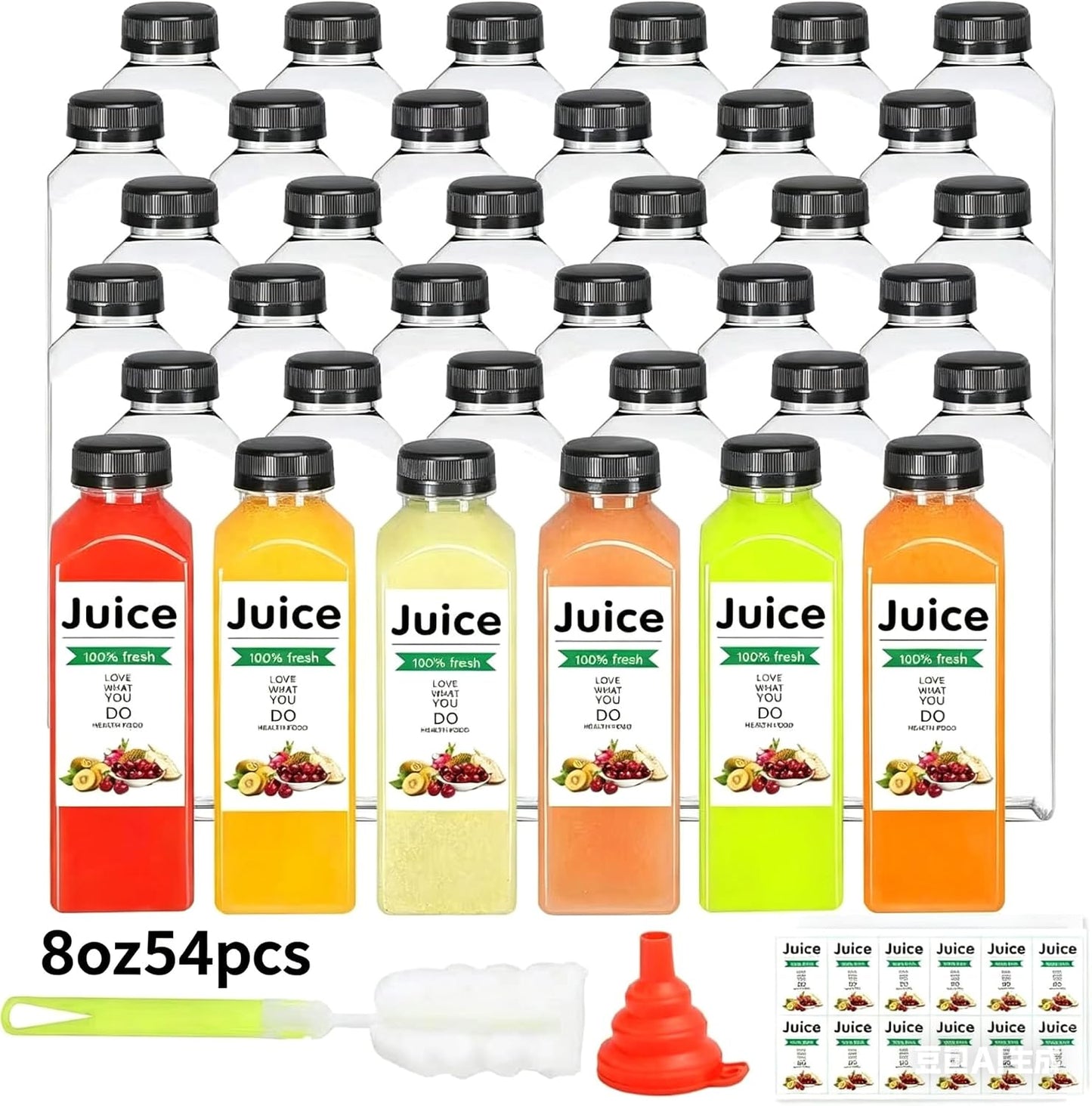 54 Botellas Plástico 8oz Tapas Reutilizables Claras
