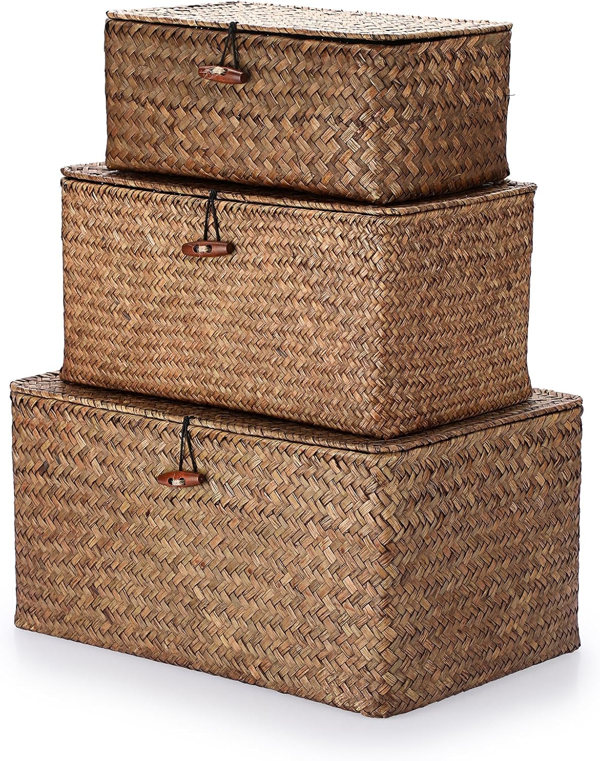 3 Pzas Cestas Almacenamiento Mimbre Tapa Cubos Hogar