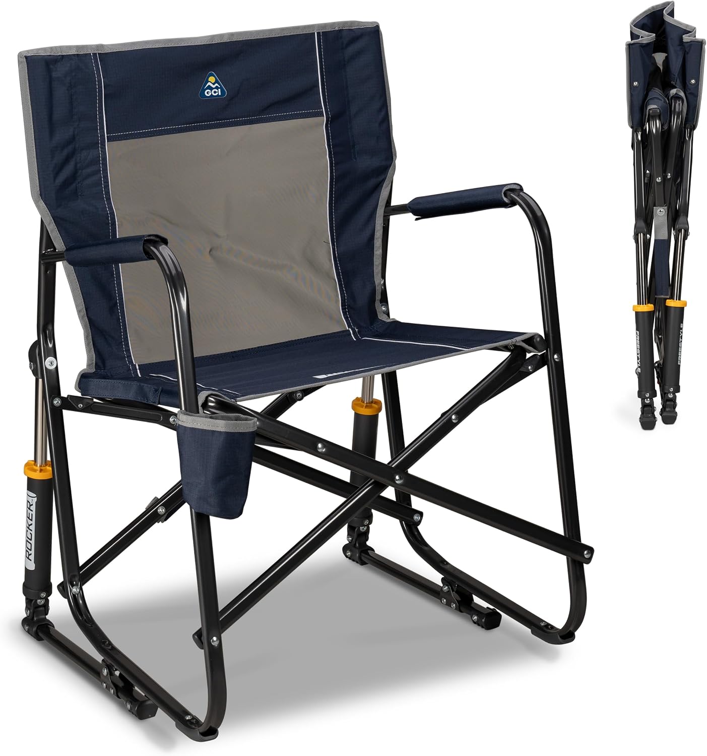 Silla mecedora plegable con reposabrazos azul índigo
