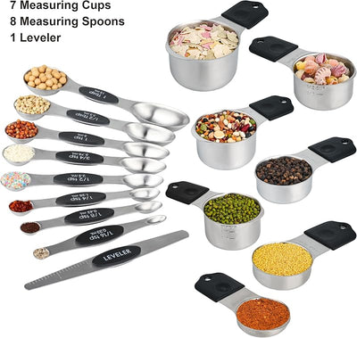 Set 16 Tazas y Cucharas Medidoras Magnéticas Acero Inox