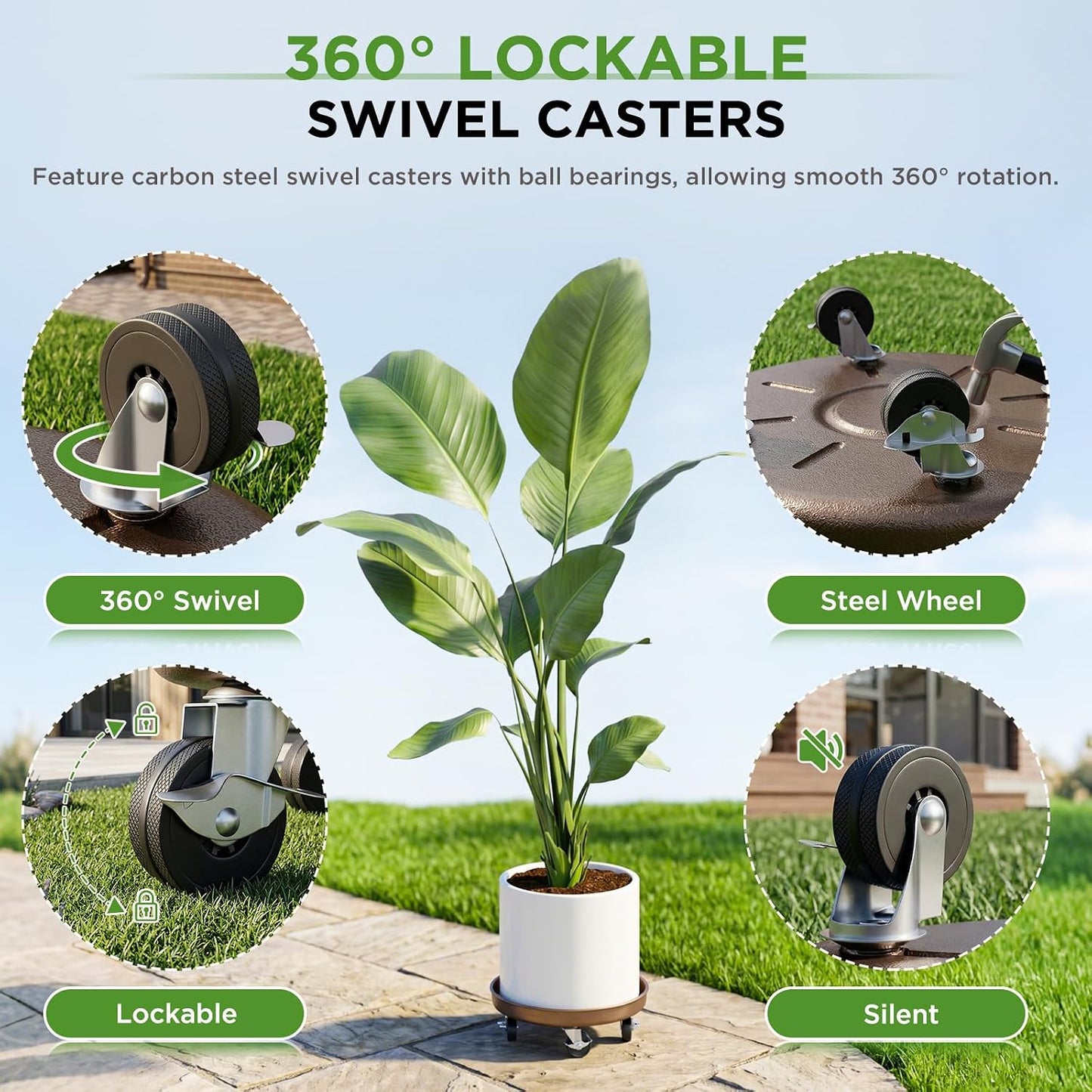 Soporte plantas con ruedas metal resistente 420
