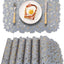 Set 6 manteles PVC azul relieve flores doradas