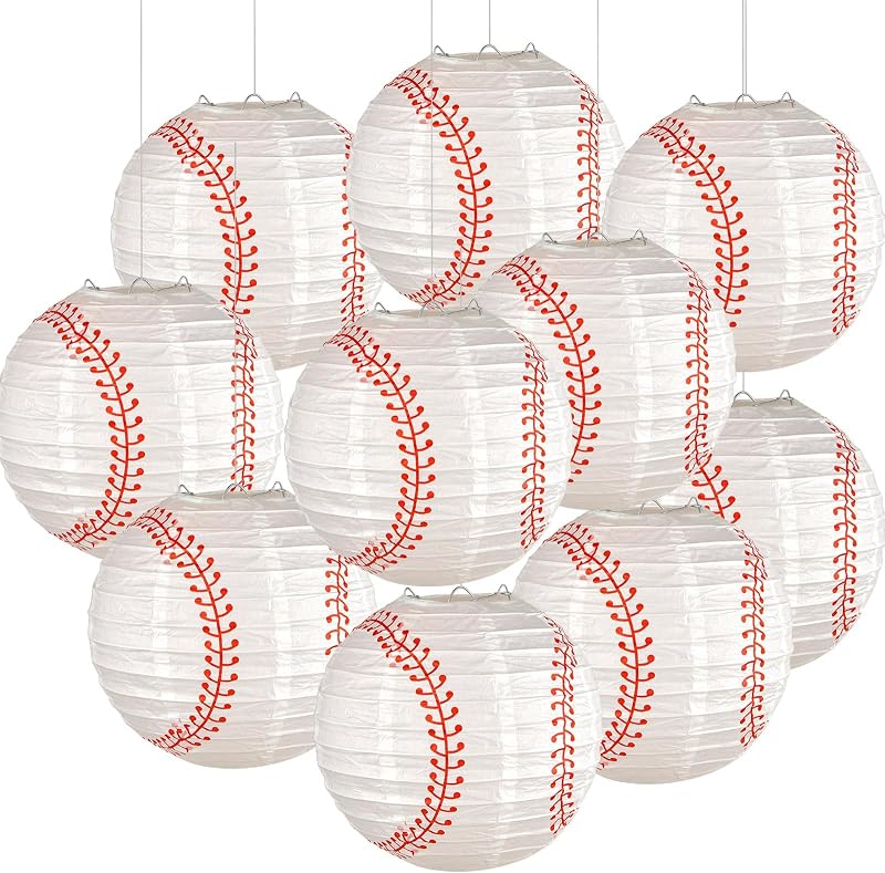 10 Linternas papel béisbol decorativas 8pulg para fiestas