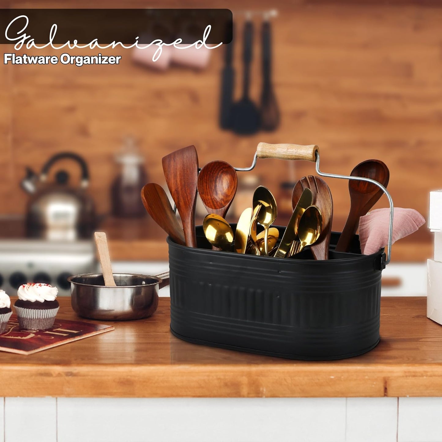 Organiz. cubiertos mango madera cajón