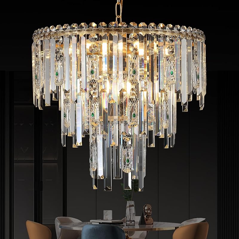 Candelabro cristal moderno 9 luces dorado 3 niveles comedor