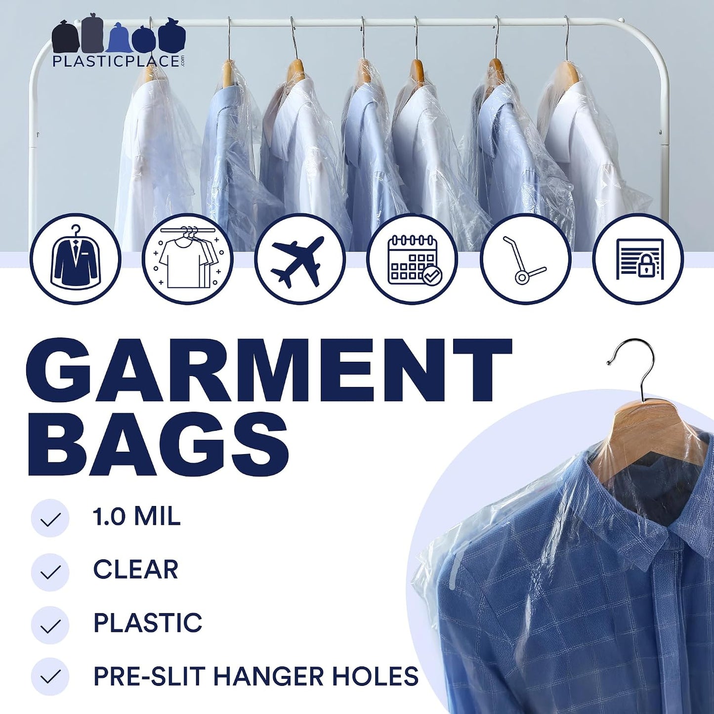 Bolsas plástico transparente para abrigos 21x4x54" 50uds