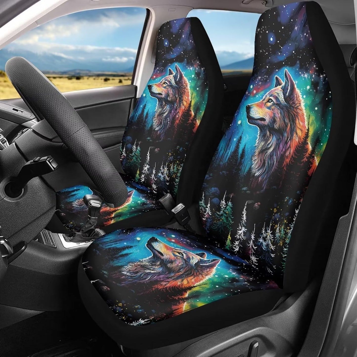 Fundas asiento coche estampado lobo 2 pzas universal