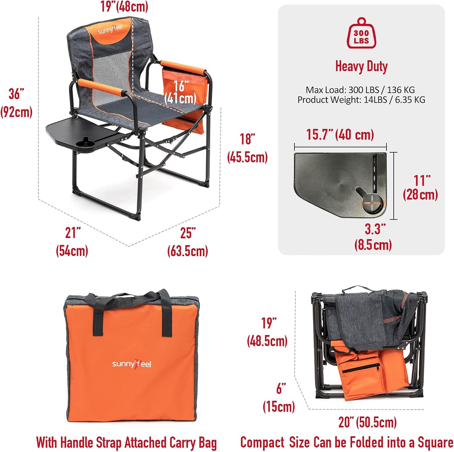 Silla camping plegable extragrande con mesa y bolsillo