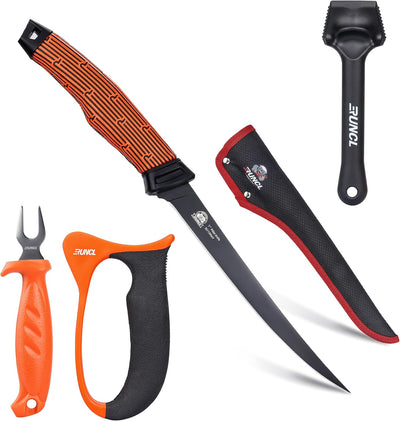 Set cuchillos filete pesca 7" afilador removedor