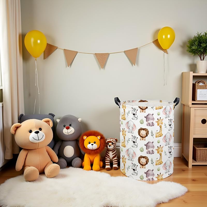 Cesta de lavandería para bebé con animales decorativa