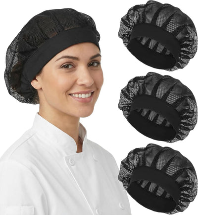 Redes elásticas para cabello sombrero chef negro reutilizable