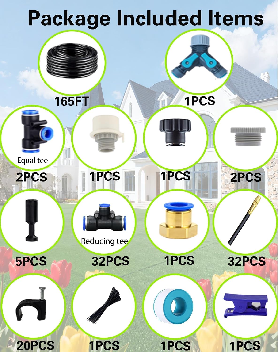 Sistema riego goteo automático boquilla niebla ajustable 360