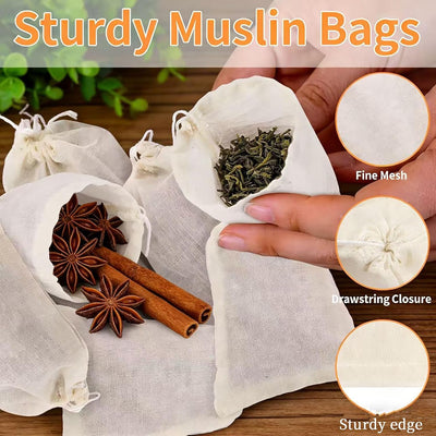 Paquete de 50 bolsas de té reutilizables de algodón natural sin blanquear