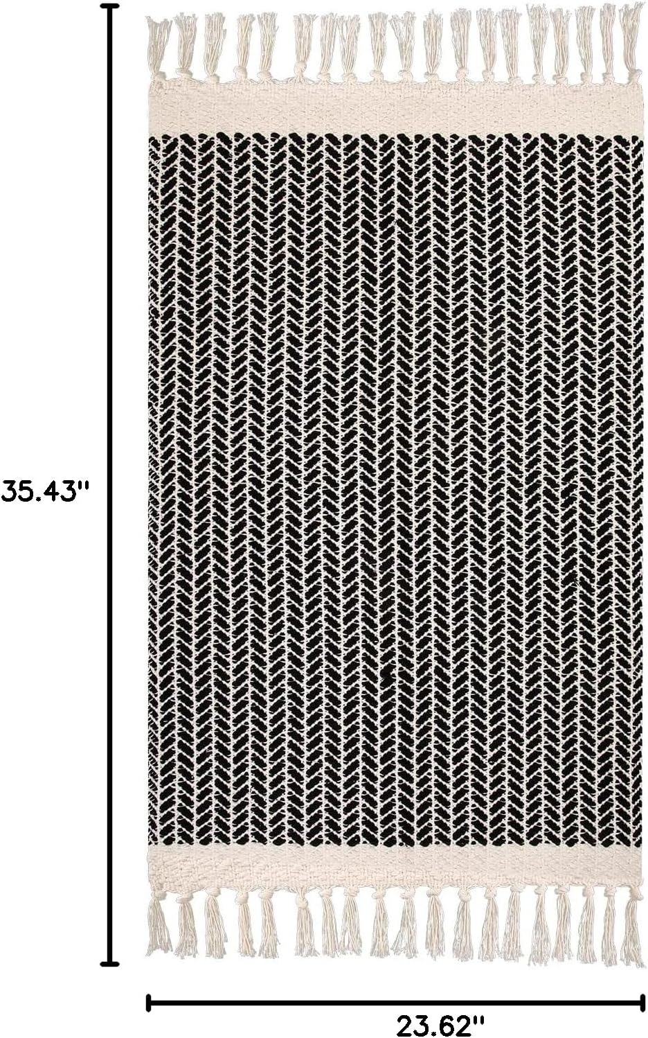Alfombra baño boho 2x3pulg algodón borlas negro blanco