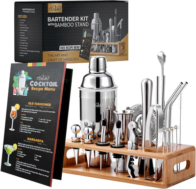 Kit camarero 25 pzas acero inox coctelera colador muddler