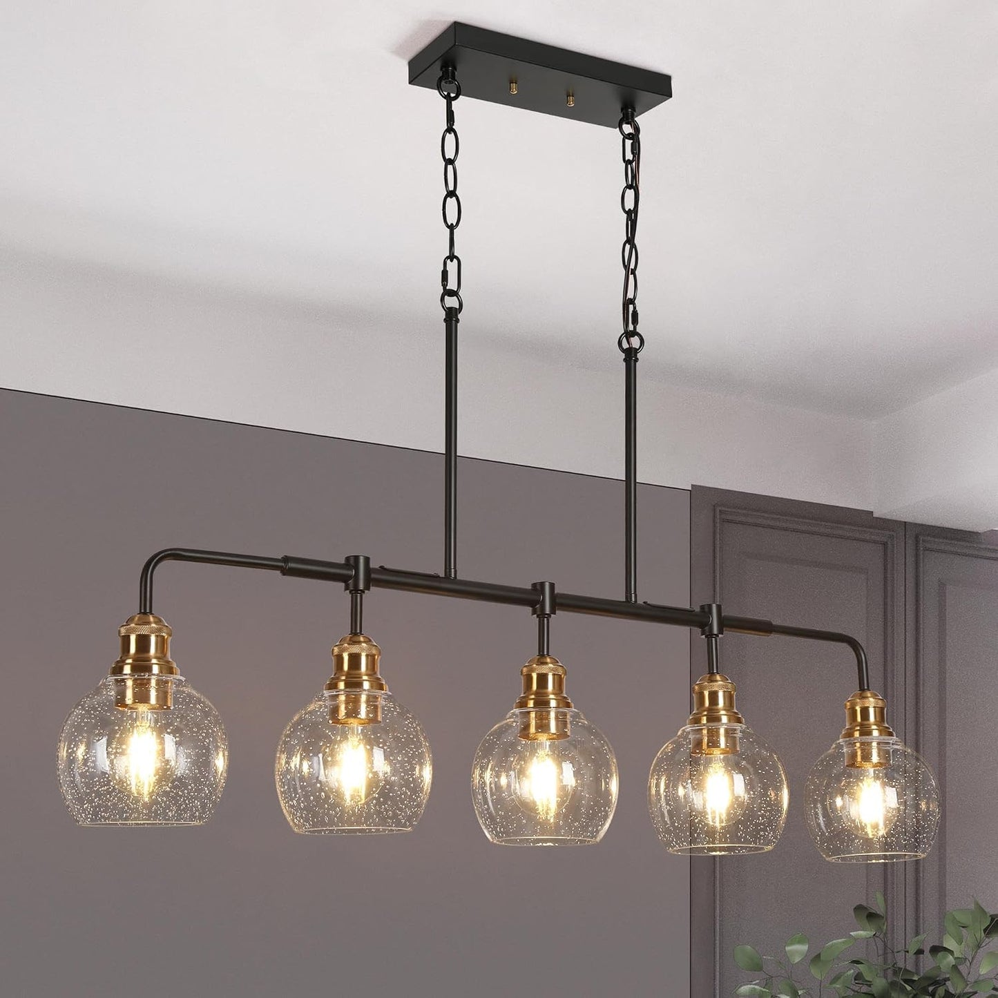 Candelabro dorado 5 luces isla cocina moderno