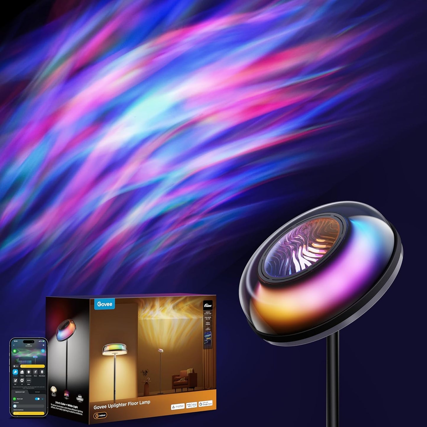 Lámpara pie RGBIC comp Alexa SmartThings luz LED blanca