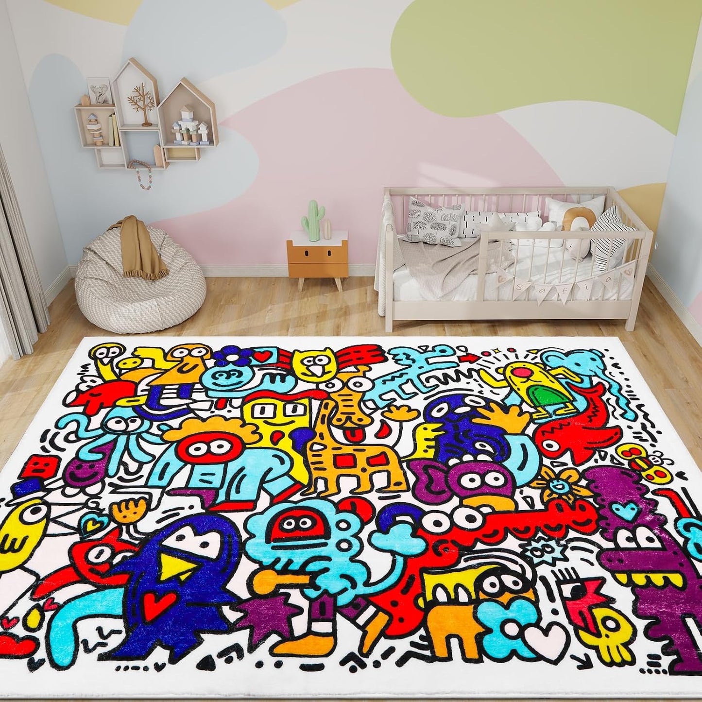 Alfombra suave para niños 78.7x59" dibujos animados segura