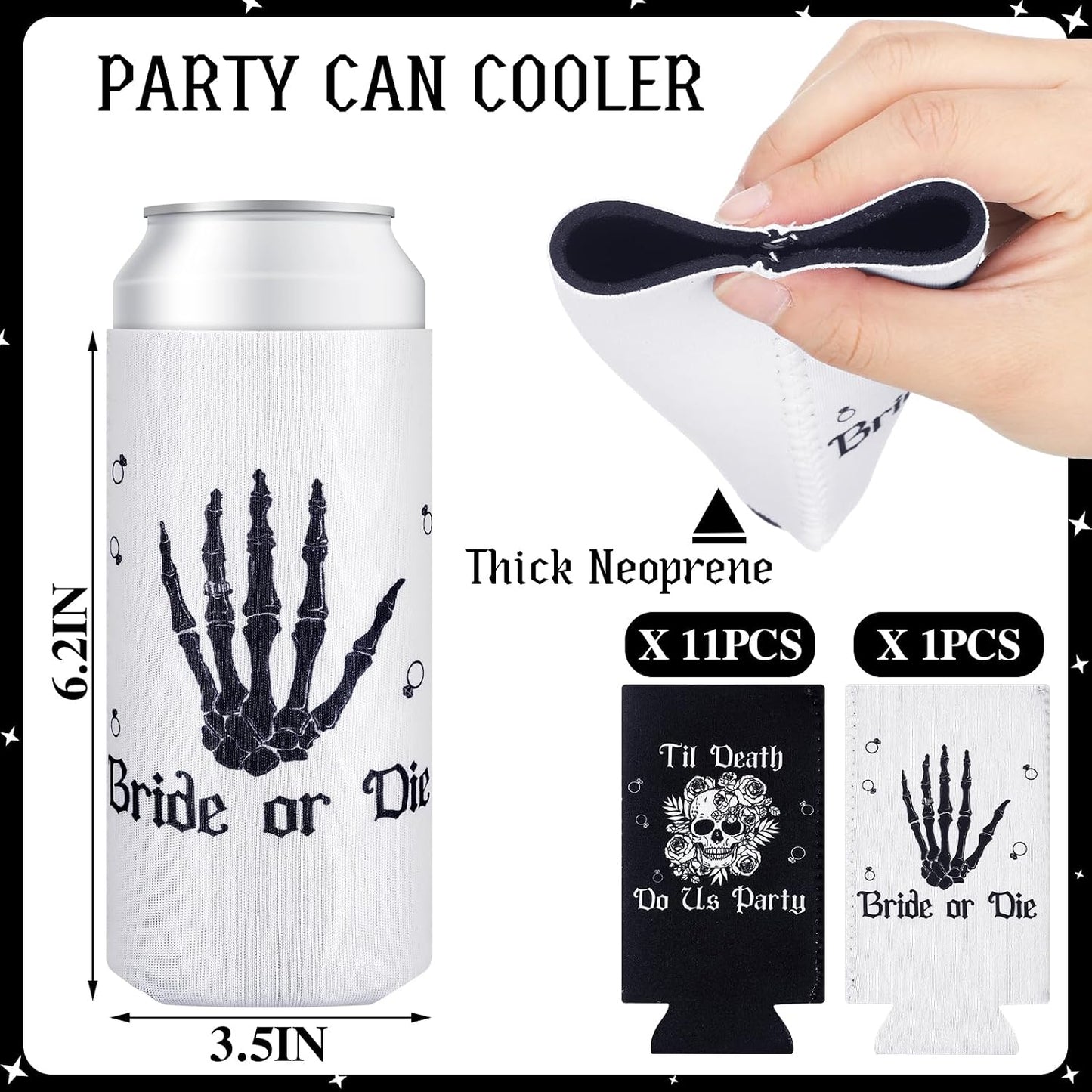 12 Fundas Neopreno Esqueleto Gótico Blanco Negro