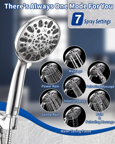 Cabezal ducha mano 7 ajustes acero inox 59pulg cromado