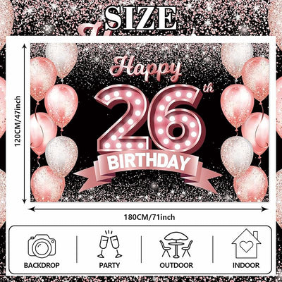 Cartel cumpleaños 26 años rosa oro decoración fiesta