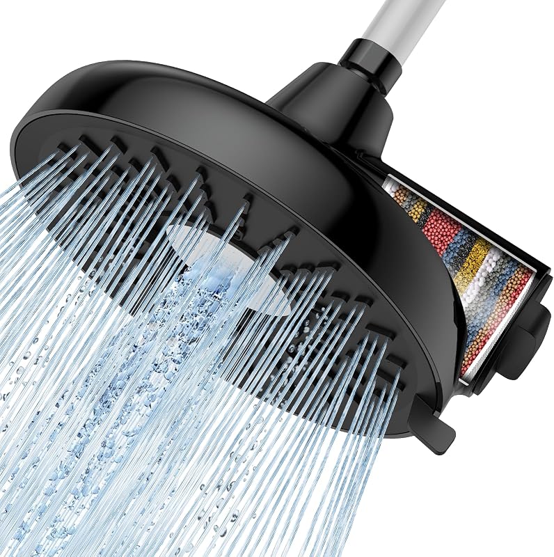 Cabezal ducha filtrado lluvia fijo 8" negro mate