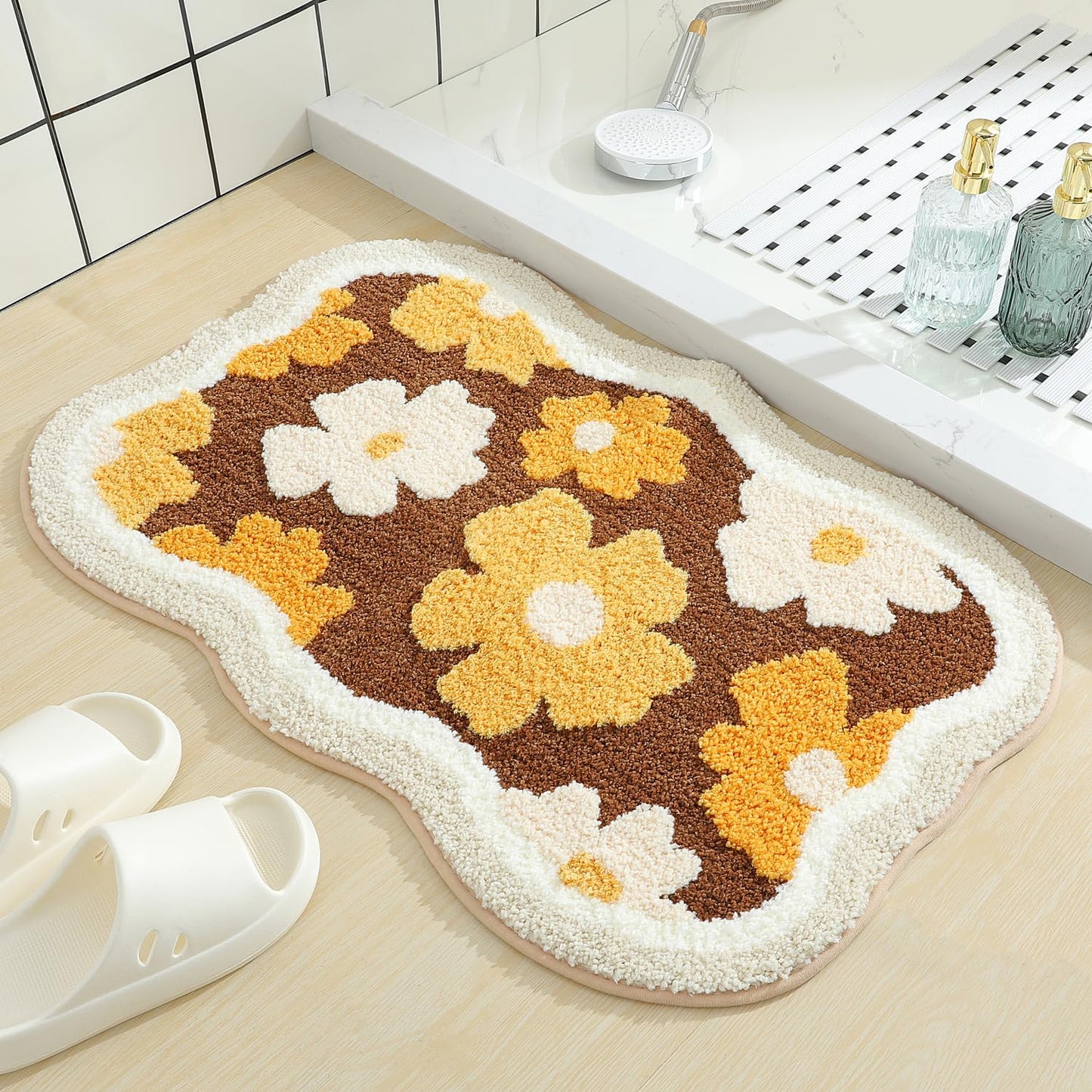 Tapete baño microfibra antiderrap diseño floral para niños