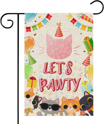 Bandera jardín fiesta gatito texto Cat Let's Pawty
