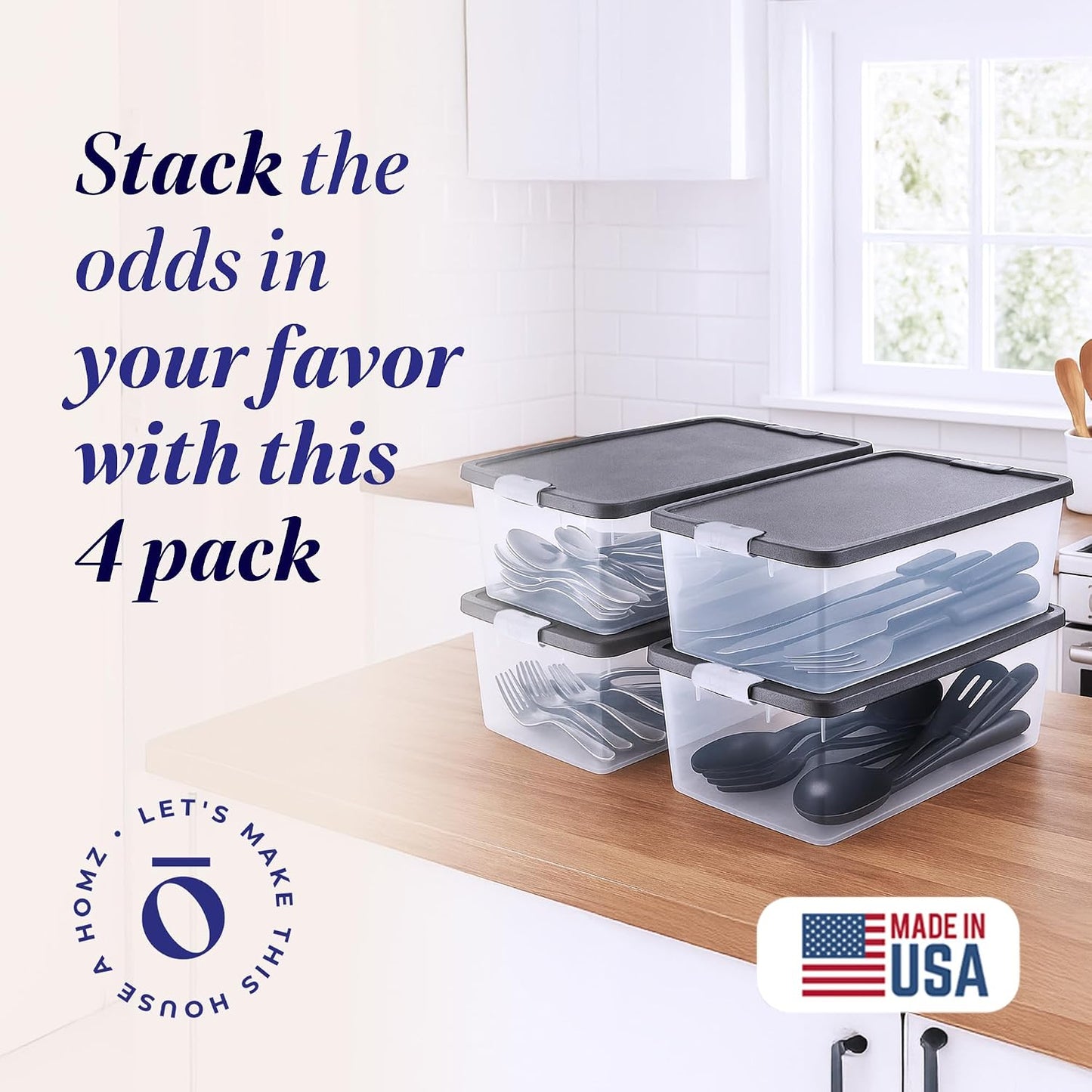 4 Cajas Plástico Transparente 15qt Cierre Seguro Tapas