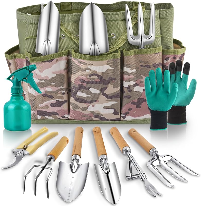 Set 9 herramientas jardinería con bolsa y guantes antiderrap