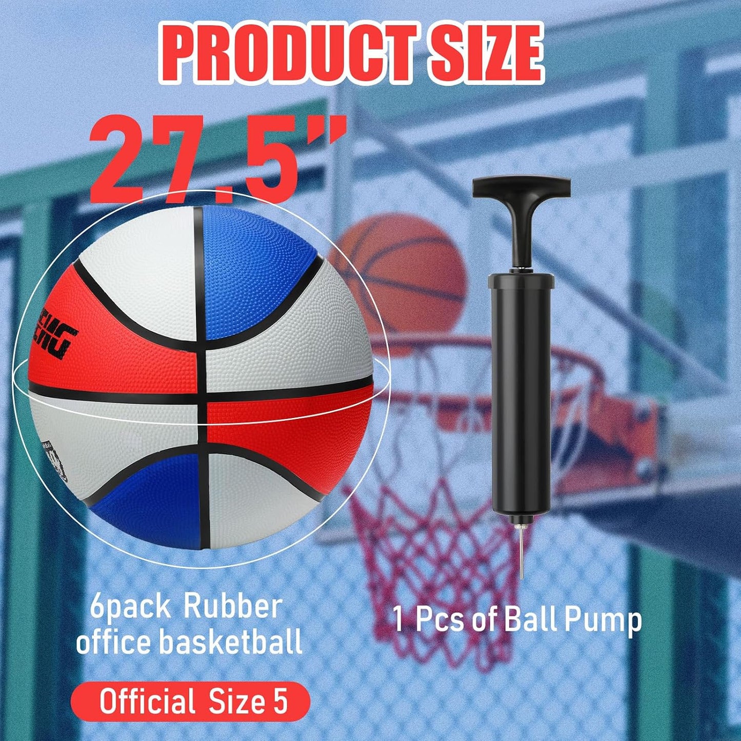 6 Pzas Balones Baloncesto Tamaño 5 27.5" con Bomba