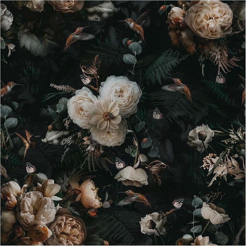 Papel tapiz adhesivo remov. floral oscuro 17.5x393"