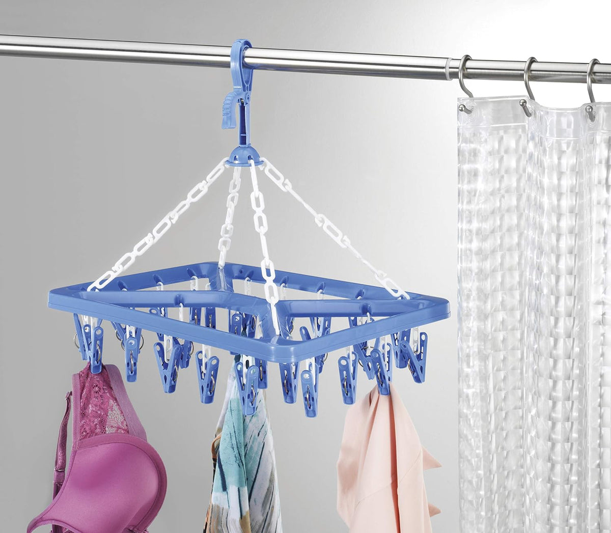 Estante secado colgante 26 clips azul