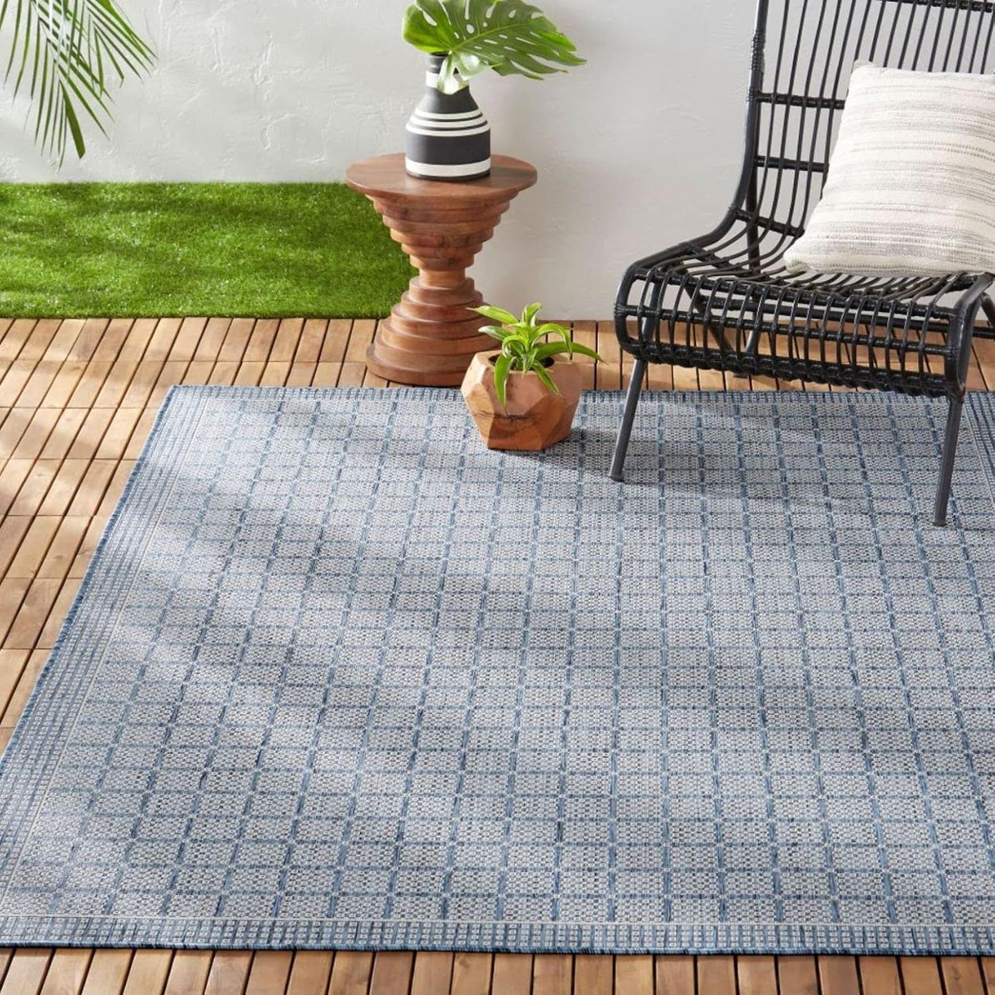 Alfombra geométrica Luna 7.9x10.2ft interiores exteriores