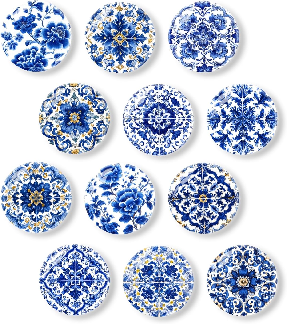 Imanes de refrigerador de vidrio azul y blanco para oficina, escuela y pizarras